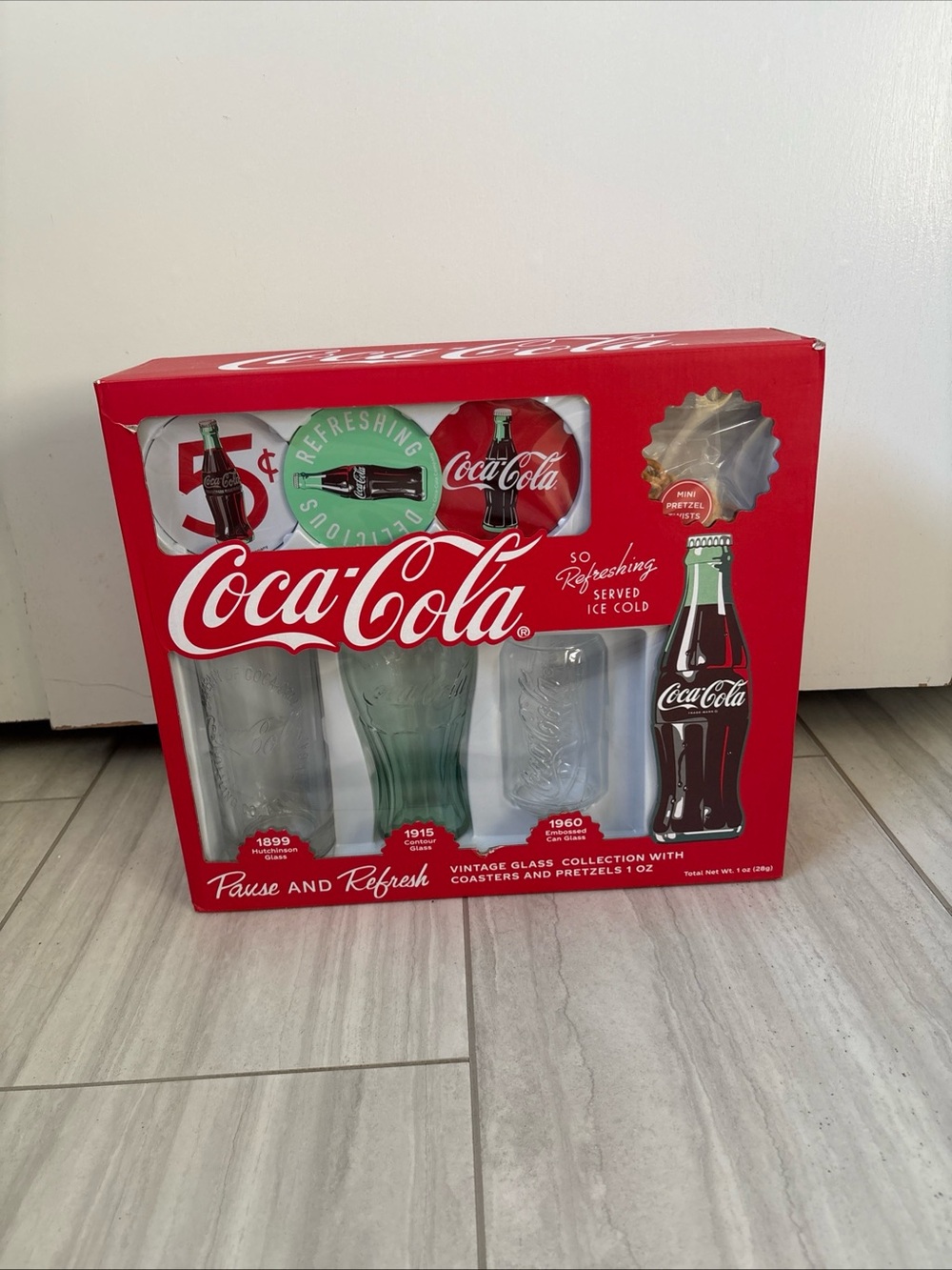 Coca-Cola Vintage Glass Collection w/ Coasters & Pretzels
